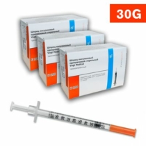 1ml inzulin fecskendő 3 részes U-100 integrált tűvel 30G (0,3 x 8mm) 100 db, 300DB-OS AKCIÓ