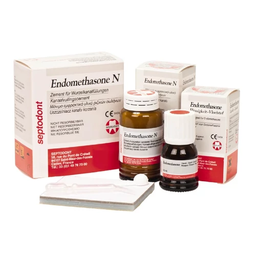 SEPTODONT Endomethasone N set 1 x 14 g por és 1 x 10 ml folyadék + kanál. gyökértömő cement