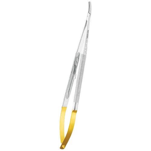 ASA Tűfogó micro 18cm MICRO BARRAQUER TC hajlított, aranyozott "
