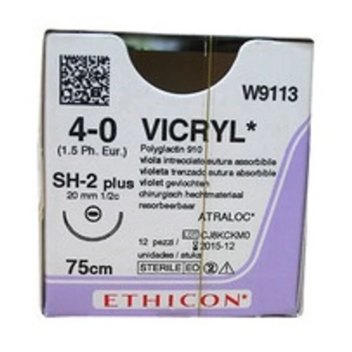 ETHICON Coated Vicryl 4/0 SH2 plus , 1/2C , 20mm, 75cm fonal - lila(12 db)