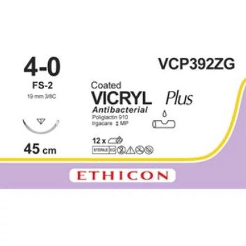 ETHICON Coated Vicryl Plus, 4/0, FS-2, 3/8C, 19mm, 45cm fonal - lila (12db)