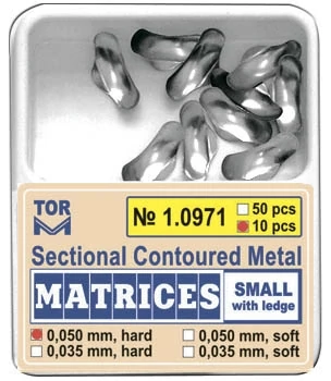 Szekcionált fém matrica, kicsi, ging.füllel, 35mic., kemény, 10db - TOR
