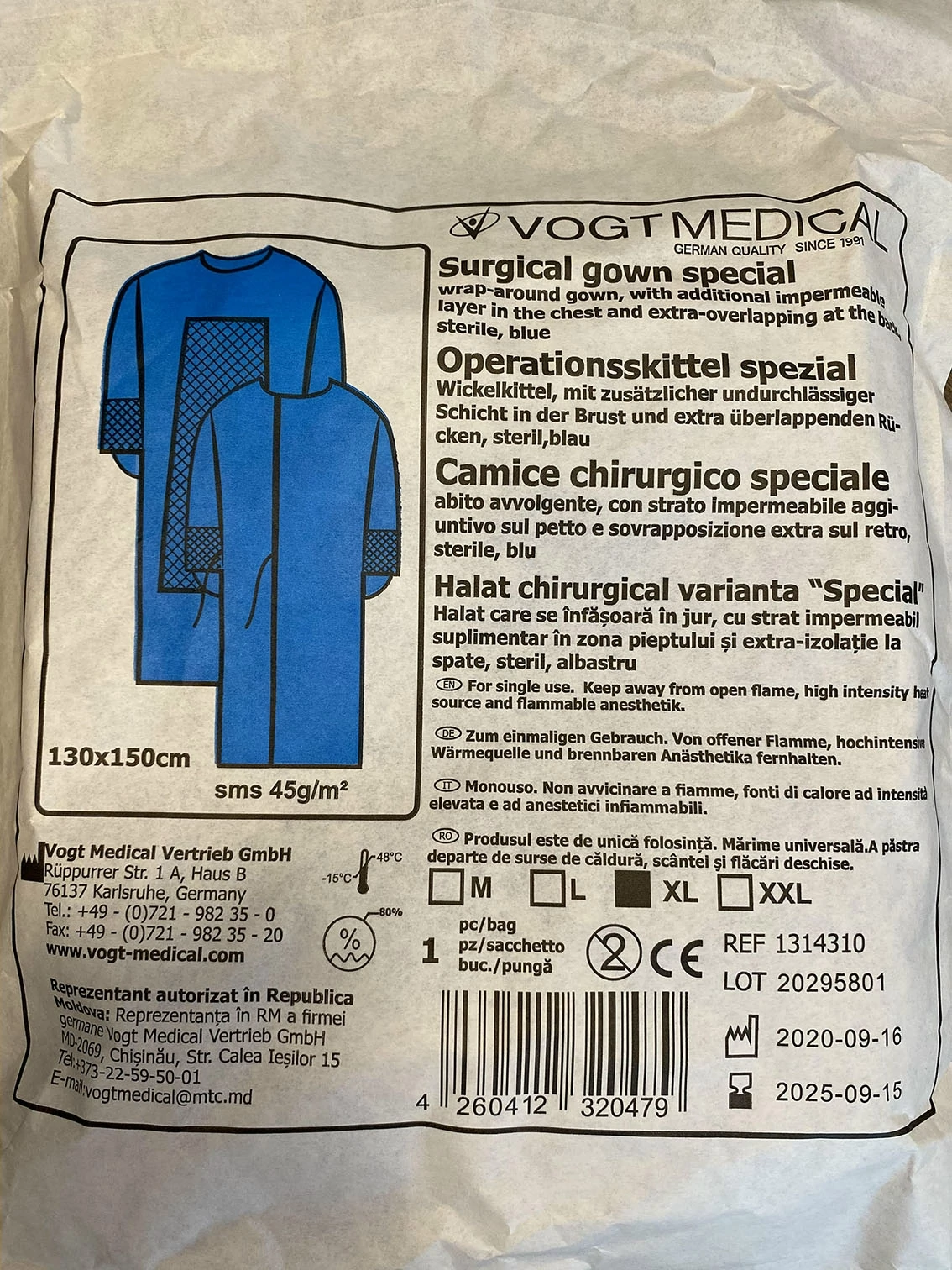 Sebészeti ruha, Speciális, steril - XL - Vogt