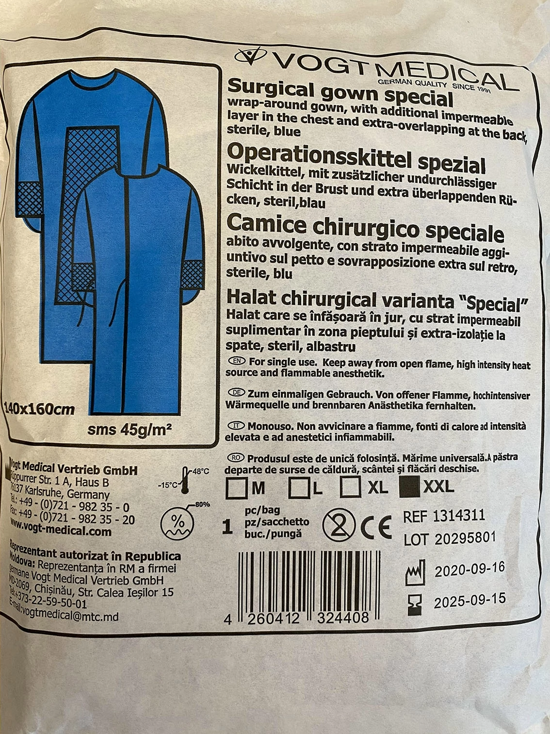 Sebészeti ruha, Speciális, steril - XXL - Vogt