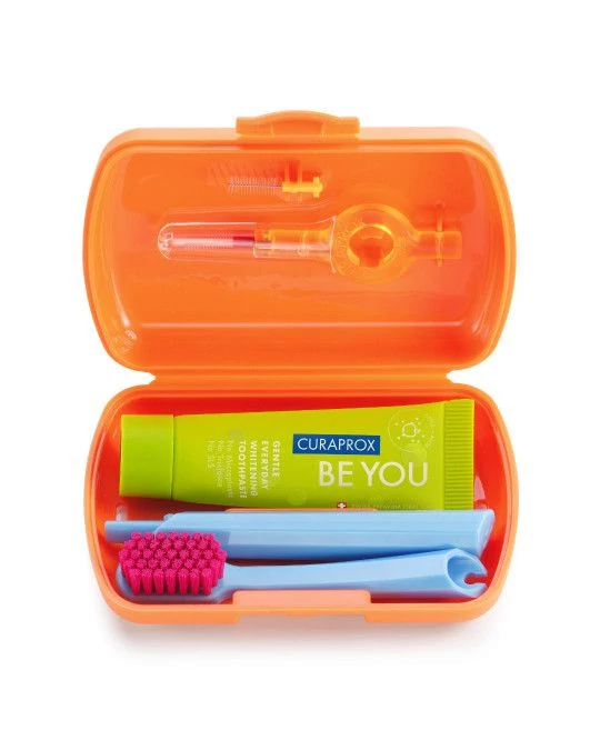 Curaprox Travel Set Utazó szett NARANCS (fogkefe, mini fogkrém, fogköztisztító kefe)