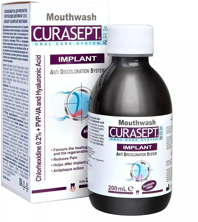 Curasept ADS Implant klórhexidin tartalmú szájöblögető ( 0,20 % CHX+HA+PVP-VA, 200 ml)