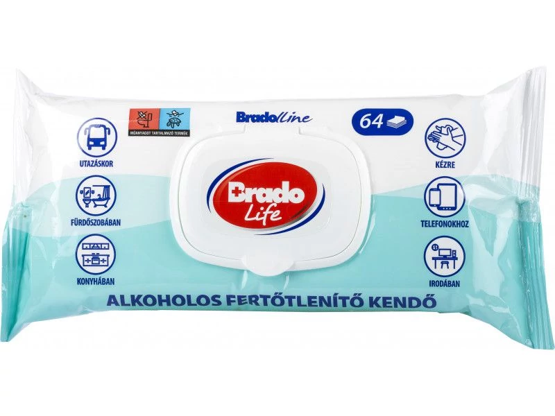 Bradolife Alkoholos Fertőtlenítő Kendő 64Db Kupakos