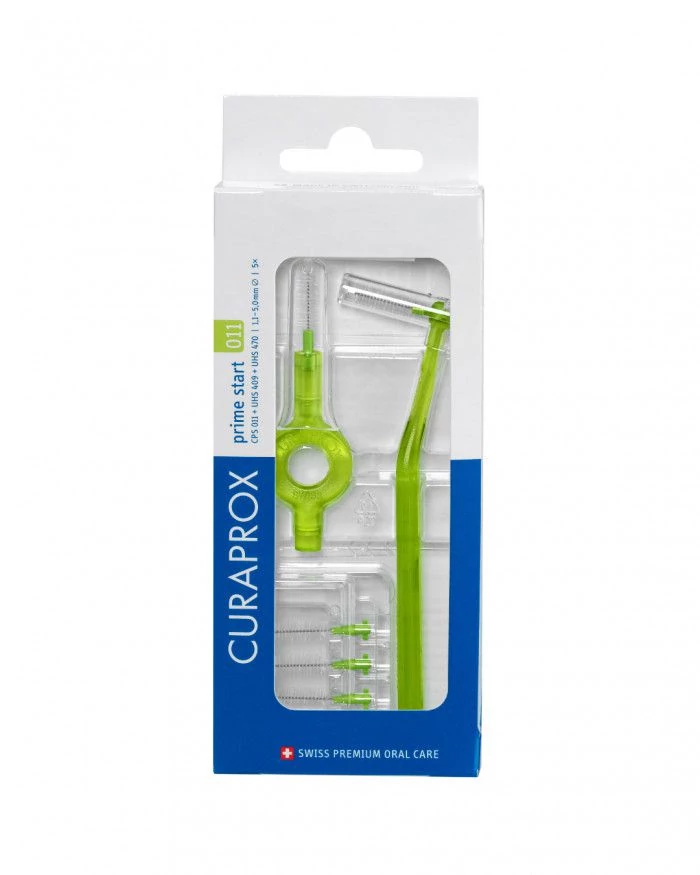 Curaprox CPS 011 prime Start fogköztisztító kefe, világoszöld (5 db CPS 011 + UHS 409 + UHS 470 nyél
