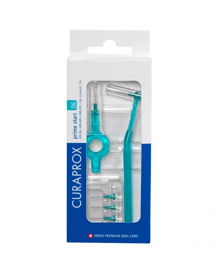 Curaprox CPS 06 prime Start fogköztisztító kefe, türkiz (5 db CPS 06 + UHS 409 + UHS 470 nyél)