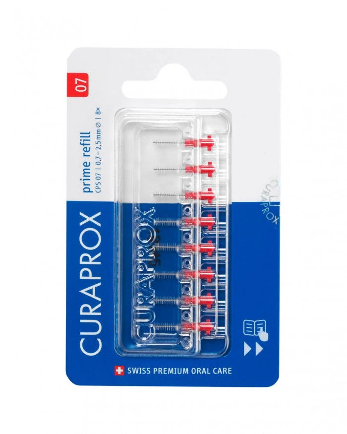 Curaprox CPS 07 prime fogköztisztító kefe, piros, utántöltő (8 db)