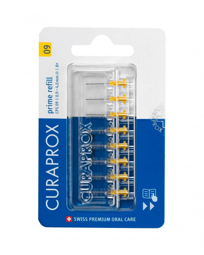 Curaprox CPS 09 prime fogköztisztító kefe, sárga, utántöltő (8 db)